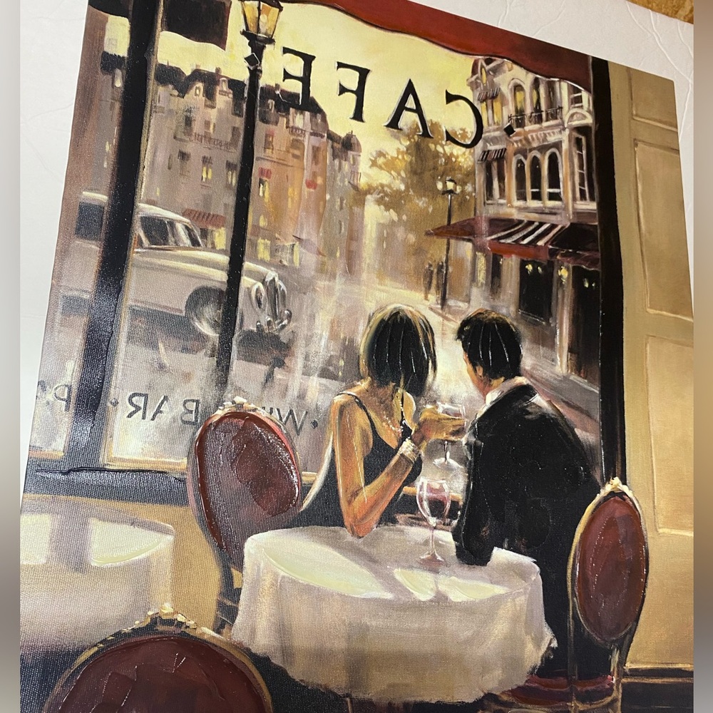 Cafe Couple Stretched Canvas Print Wall Art - Picture 3 of 15